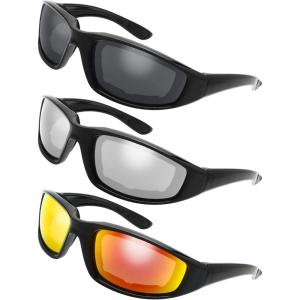 imageMotorcycle Riding Glasses Padded Frame Lens Block 100 UVBUVB for Outdoor Activity Sport1404shiny Black