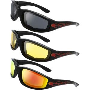 imageMotorcycle Riding Glasses Padded Frame Lens Block 100 UVBUVB for Outdoor Activity Sport1409shiny Blackflame Print