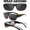imageThe Fresh High Definition Polarized Wrap Around Shield Sunglasses for Glasses  Leather Eyeglasses CaseF405shiny Black Demi