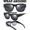 imageThe Fresh High Definition Polarized Wrap Around Shield Sunglasses for Glasses  Leather Eyeglasses CaseF5607rp03shiny Black for Large Glasses