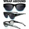 imageThe Fresh High Definition Polarized Wrap Around Shield Sunglasses for Glasses  Leather Eyeglasses CaseF613crystal BlackBlue for Large Glasses