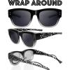 imageThe Fresh High Definition Polarized Wrap Around Shield Sunglasses for Glasses  Leather Eyeglasses CaseF614crystal Black Paint for Large Glasses