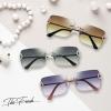 imageThe Fresh Minimalist Rimless Frameless Rectangle Sunglasses Y2K Rhinestones Shades7417r01gold  Brown Gradient