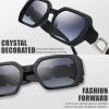 imageThe Fresh Trendy Women Hot Fashion Rhinestones Sunnies Sunglasses  Exquisite Packaging  FR17406R01black  Grey Gradient
