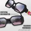 imageThe Fresh Trendy Women Hot Fashion Rhinestones Sunnies Sunglasses  Exquisite Packaging  FR17406R03black  GreyPink Gradient