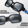 imageThe Fresh Trendy Women Hot Fashion Rhinestones Sunnies Sunglasses  Exquisite Packaging  FR17406R04black  Blue Grey Gradient