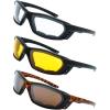 image3 Pairs Motorcycle Riding Glasses Padded Frame Lens Block 100 UVBUVB for Outdoor Activity Sport 6Matte BlackTortoise Clear Yellow ampamp Brown