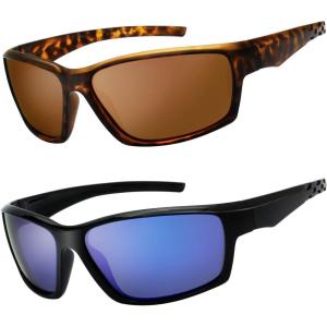 image2 Pairs Polarized Sports Sunglasses for Men Women Baseball Running Cycling Fishing Driving Golf Softball Hiking Sun Glasses S116Matte Demi ampamp Shiny Black Brown ampamp BlueGreen Mirror