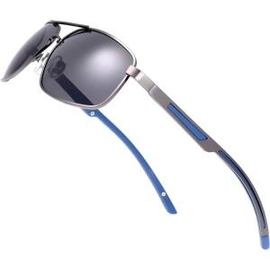 imageThe Fresh Classic Retro Metal Frame Polarized Sunglasses Rectangular Sun Glasses96402gun Greyblue Temple