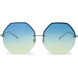 imageThe Fresh Fashion Designer Huge Hexagon Metal frame Ocean Colored Lens Sunglasses Gift Box4silver
