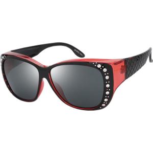 imageThe Fresh Fit Over Glasses Rhinestone Polarized Sunglasses for Women FR1F5610  Leather Eyeglasses CaseF5610p01 Crystal Black Light Burgundy  Grey