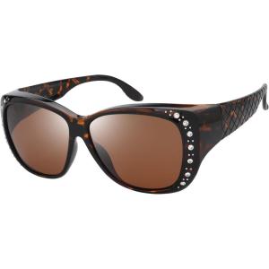 imageThe Fresh Fit Over Glasses Rhinestone Polarized Sunglasses for Women FR1F5610  Leather Eyeglasses CaseF5610p04 Leopard Print  Brown