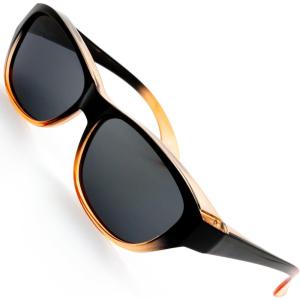 imageThe Fresh HD Polarized Wrap Around Shield Sunglasses for Wide Prescription Glasses Gift BoxF301shiny Black Orange