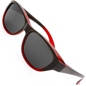 imageThe Fresh HD Polarized Wrap Around Shield Sunglasses for Wide Prescription Glasses Gift BoxF306shiny BlackBlack Red