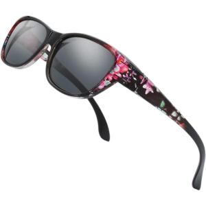 imageThe Fresh High Definition Polarized Wrap Around Shield Sunglasses for Glasses  Leather Eyeglasses CaseF3 Black Floral Flower Print