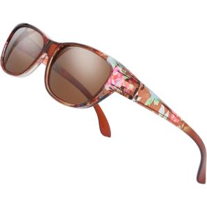 imageThe Fresh High Definition Polarized Wrap Around Shield Sunglasses for Glasses  Leather Eyeglasses CaseF3 Brown Floral Flower Print
