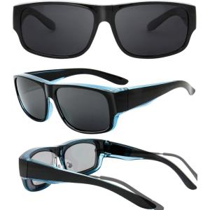 imageThe Fresh High Definition Polarized Wrap Around Shield Sunglasses for Glasses  Leather Eyeglasses CaseF407crystal Blue Green Black Paint