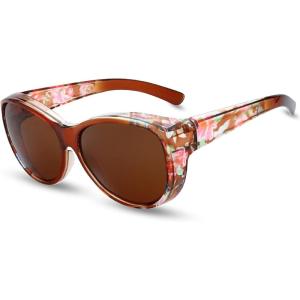 imageThe Fresh High Definition Polarized Wrap Around Shield Sunglasses for Glasses  Leather Eyeglasses CaseF560902 Brown Floral Flower Print