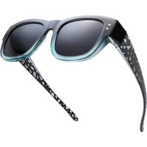 imageThe Fresh High Definition Polarized Wrap Around Shield Sunglasses for Glasses  Leather Eyeglasses CaseF613crystal BlackBlue for Large Glasses