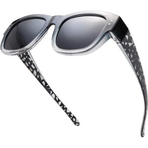 imageThe Fresh High Definition Polarized Wrap Around Shield Sunglasses for Glasses  Leather Eyeglasses CaseF614crystal Black Paint for Large Glasses