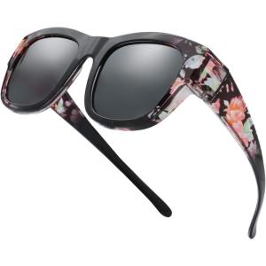 imageThe Fresh High Definition Polarized Wrap Around Shield Sunglasses for Glasses  Leather Eyeglasses CaseF615 Black Floral Flower Print
