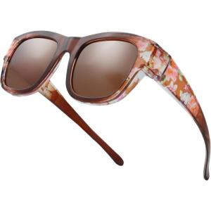 imageThe Fresh High Definition Polarized Wrap Around Shield Sunglasses for Glasses  Leather Eyeglasses CaseF616 Brown Floral Flower Print