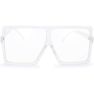 imageThe Fresh Large Oversized Fashion Square Flat Top Sunglasses with Gift Box 4Shiny Crystal ClearAR Coating
