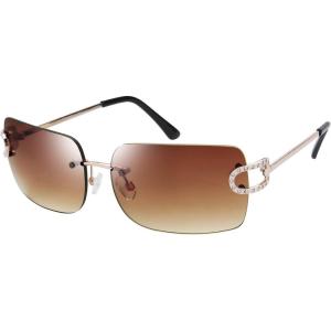 imageThe Fresh Minimalist Rimless Frameless Rectangle Sunglasses Y2K Rhinestones Shades7417r01gold  Brown Gradient