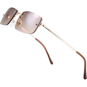 imageThe Fresh Minimalist Small Rectangular Sunglasses Clear Eyewear Spring Hinge  Gift Box Package 201Gold Gradient Brown 51