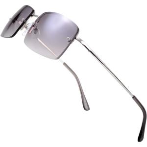 imageThe Fresh Minimalist Small Rectangular Sunglasses Clear Eyewear Spring Hinge  Gift Box Package 303Silver Gradient Grey 57