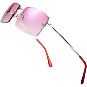 imageThe Fresh Minimalist Small Rectangular Sunglasses Clear Eyewear Spring Hinge  Gift Box Package 306Silver Pink 57