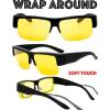 imageHD Night Vision Driving Wrap Around Polarized Sunglasses AntiGlare Yellow Lens for Prescription Glasses Gift Box 5Rubber Black 68