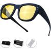 image:imageThe Fresh HD Night Vision Driving Wrap Around Polarized Oversized Sunglasses AntiGlare Yellow Lens for Prescription Glasses Gift Box 6Rubber Black 70