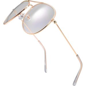 image:imageThe Fresh Classic Large Metal Frame AR Coating Clear Lens Aviator Sunglasses and Necklace Eyeglass Chain Holder 1GoldRose Glod Chain1A Clear