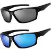 image:image2 Pairs Polarized Sports Sunglasses for Men Women Baseball Running Cycling Fishing Driving Golf Softball Hiking Sun Glasses S111Shiny Black Grey amp Sky Blue Mirror