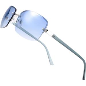 image:imageMinimalist Semirimless Rectangular Sunglasses for Men Women  Exquisite Packaging 605Siver Light Blue Temple Gradient Blue