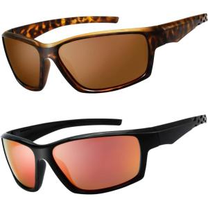 image:imageThe Fresh 2 Pairs Polarized Sports Sunglasses for Men Women Baseball Running Cycling Fishing Driving Golf Softball Hiking Sun Glasses S115Shiny Demi amp Black Brown amp Red Mirror
