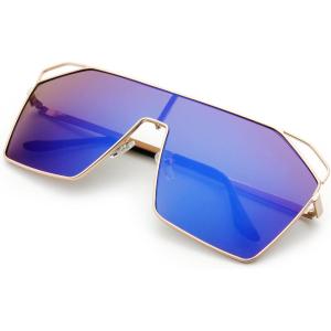 image:imageThe Fresh Color Mirror Single Lens Metal Wraparound Shield Sunglasses with Gift Box