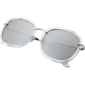 image:imageThe Fresh Fashion Metal Temples Iridescent Mirror Flat Lens Square Sunglasses with Gift Box 2CrystalSilver Silver Mirror